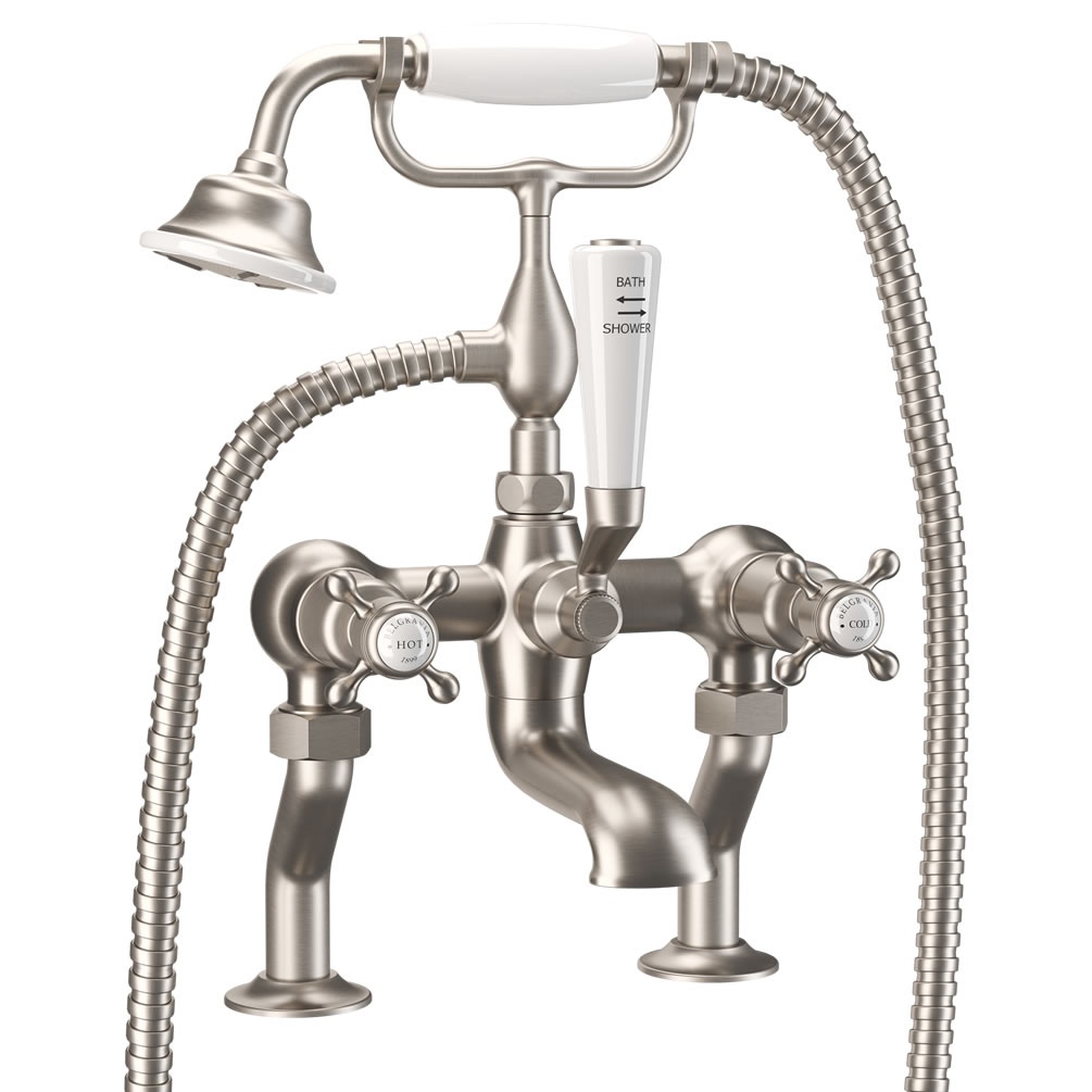 Cutout image of Crosswater Belgravia Brushed Nickel Deck-Mounted Bath Shower Mixer